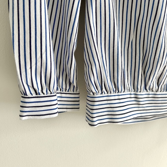 Madewell Wrap Blouse Striped Blue and White with Bow and Buttons Size XS - Picture 4 of 15